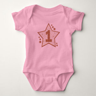 First Birthday Pink and Gold Star Baby Bodysuit