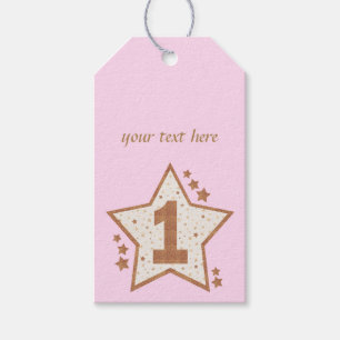 First Birthday Pink and Gold Star Gift Tags