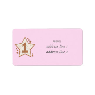 First Birthday Pink and Gold Star Label
