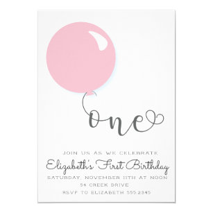 First Birthday Pink Balloon Invitation