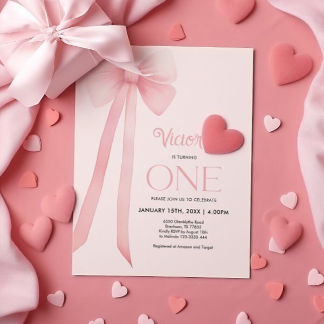 First Birthday Pink Coquette Bow  Invitation (Creator Uploaded)