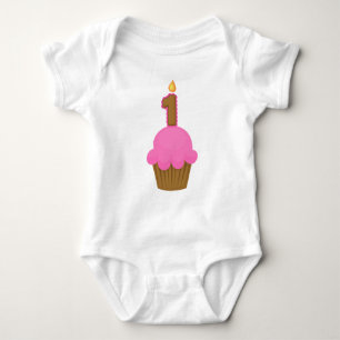 First Birthday Pink Cupcake Baby Bodysuit