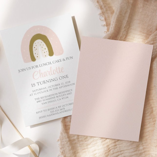 First Birthday Pink Gold Pastel Rainbow Invitation (Creator Uploaded)