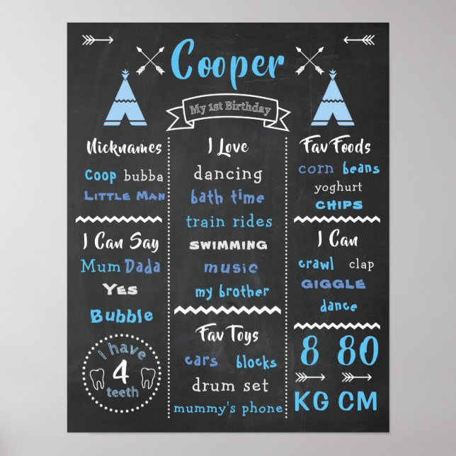 First Birthday Poster Baby Wild One Party Sign (Front)