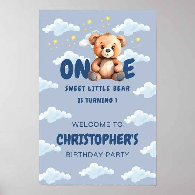 First Birthday Poster Bear Theme  (Front)