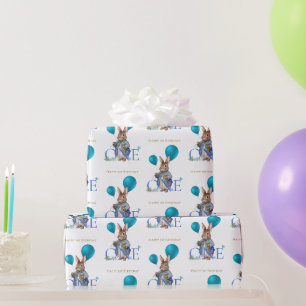 First Birthday Rabbit balloons Wrapping Paper