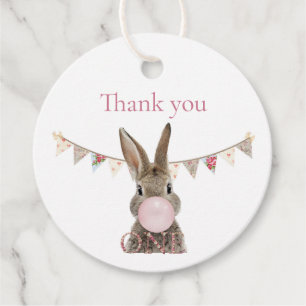 First Birthday Rabbit Blowing Pink Bubble gum Favour Tags