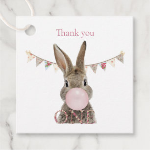 First Birthday Rabbit Blowing Pink Bubble gum Favour Tags