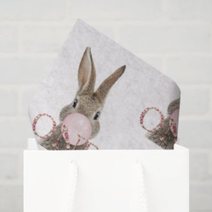 First Birthday Rabbit Blowing Pink Bubble gum Tissue Paper
