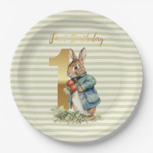 First birthday Rabbit Gold Number One Paper Plate