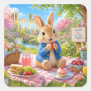 First Birthday Rabbit Having a Picnic Thank You Square Sticker