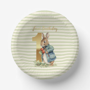 First Birthday Rabbit holding vegetables Paper Plate