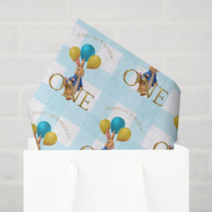 First Birthday Rabbit Strolling Tissue Paper