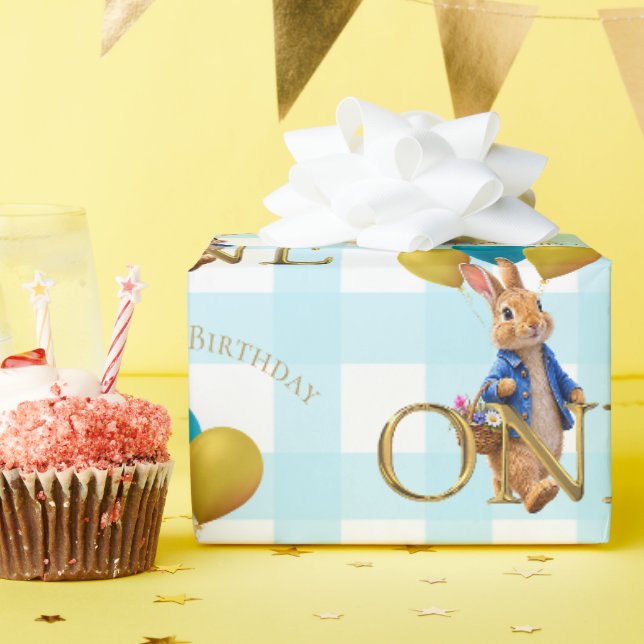 First Birthday Rabbit Strolling  Wrapping Paper (Birthday Party)