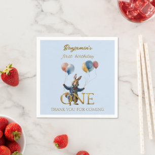 First birthday Rabbit with colourful balloons Napkin
