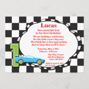 First Birthday Racecar Invitation, chequered Invitation