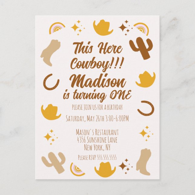 First Birthday Rainbows Rodeos Groovy Birthday   Postcard (Front)