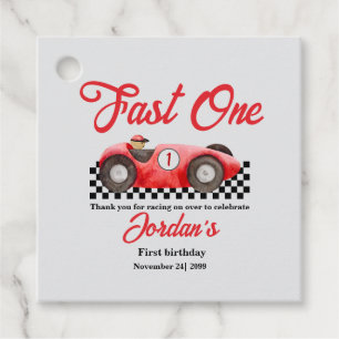 First Birthday Red Race Car Fast One Favour Tags