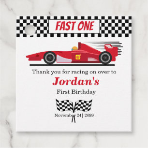First Birthday Red Race Car Fast One  Favour Tags