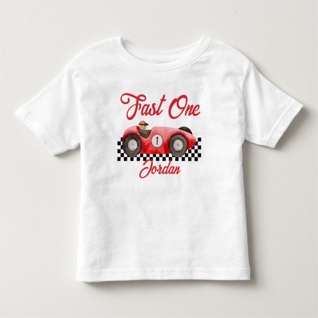 First Birthday Red Race Car Fast One Toddler T-Shirt (Front)