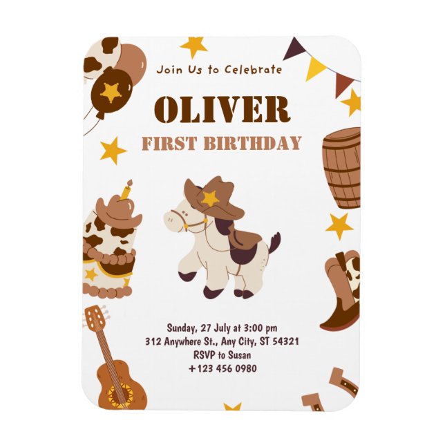 First Birthday Rodeo Boy 1st Invitations Flexible Magnet (Vertical)