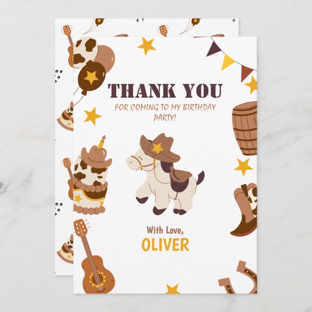 First Birthday Rodeo Boy 1st Thank You Flat Card (Front/Back)