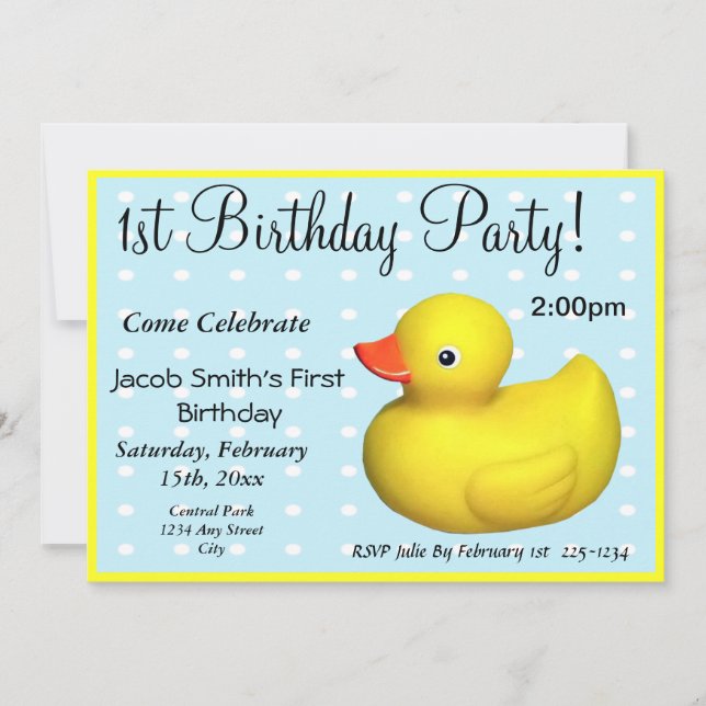 First Birthday Rubber Ducky Invitation (Front)