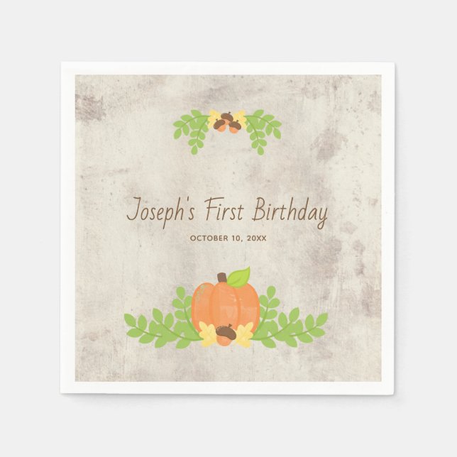 First Birthday Rustic Autumn Pumpkin Napkin (Front)