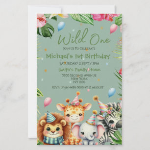 First Birthday Safari Animal Wild One Floral Stationery