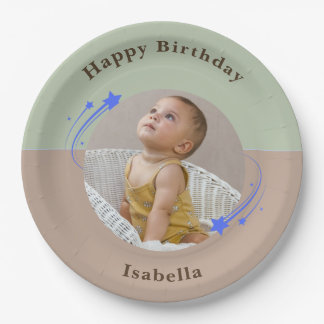 First Birthday Shooting Star Green Brown  Paper Plate