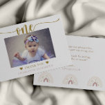 First Birthday Simple Elegant Photo Thank You Card<br><div class="desc">Thank all of your first birthday party guests with this elegant script photo flat thank you card.  Customise text on the front/back and add a photo to create a personalised first birthday thank you card.</div>