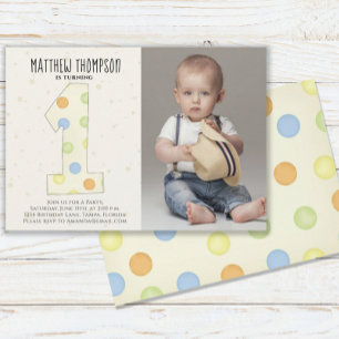 First Birthday Simple Gender Neutral Cute Dots Invitation