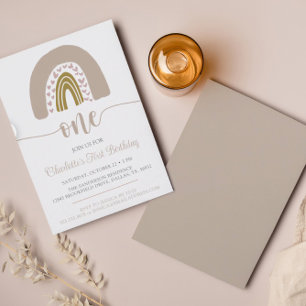 First Birthday Simple Minimalist Boho Rainbow  Invitation