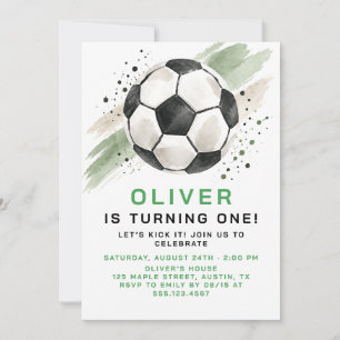 First Birthday Soccer Invitation Green
