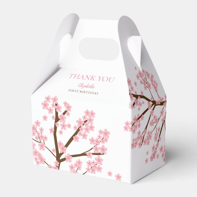 First Birthday Spring Cherry Blossoms Floral Cute Favour Box (Front Side)