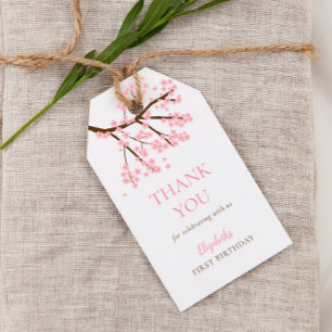 First Birthday Spring Cherry Blossoms Floral Cute Gift Tags
