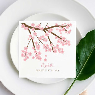 First Birthday Spring Cherry Blossoms Floral Cute Napkin
