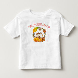 First Birthday Squirrel and Pumpkins Rustic Wreath Toddler T-Shirt