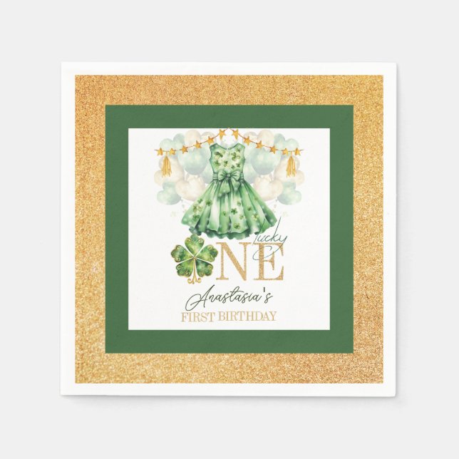 First Birthday St Patrick's Day Personalised Napkin (Front)