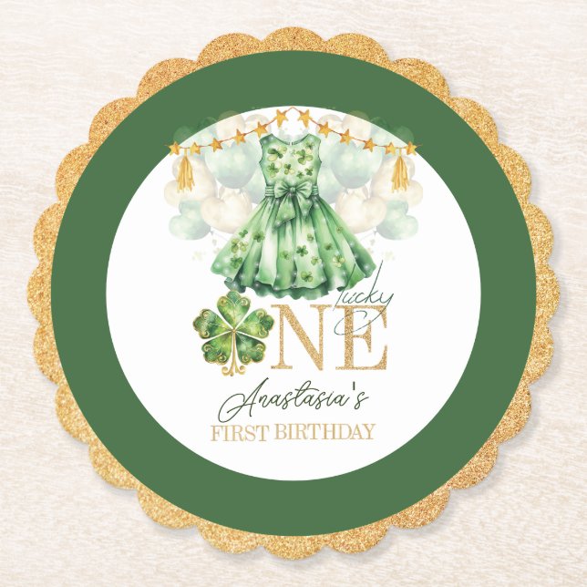 First Birthday St Patrick's Day Personalised Paper Coaster (Front)