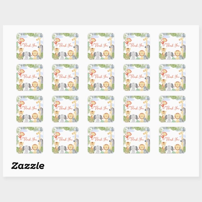 First birthday stickerThank You with cute animals. Square Sticker (Sheet)