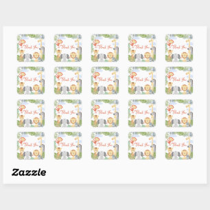 First birthday stickerThank You with cute animals. Square Sticker