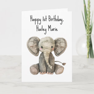 First Birthday Stuffed Elephant Personalised Card
