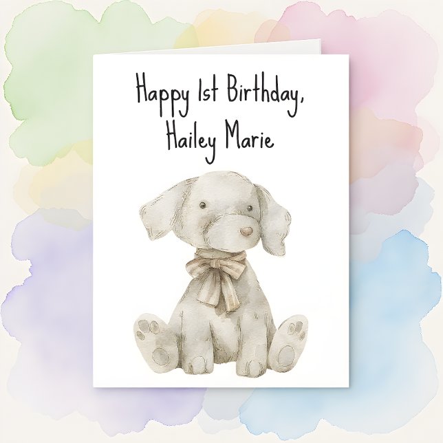 First Birthday Stuffed Toy Dog Personalised Card (Creator Uploaded)