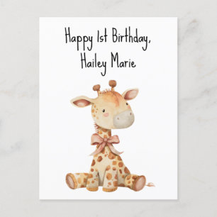 First Birthday Stuffed Toy Giraffe Personalised Postcard