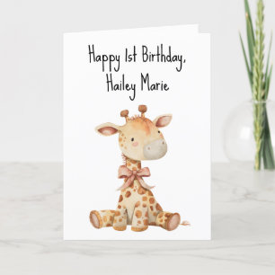 First Birthday Stuffed Toy Giraffe Personalised Thank You Card