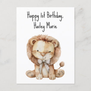 First Birthday Stuffed Toy Lion Personalised Postcard