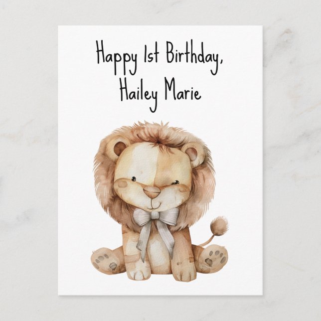First Birthday Stuffed Toy Lion Personalised Postcard (Front)