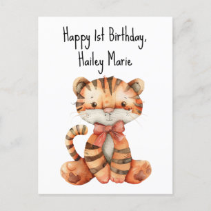 First Birthday Stuffed Toy Tiger Personalised Postcard