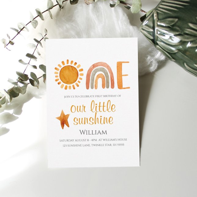 First Birthday Sun and Rainbow Boho  Invitation (Creator Uploaded)
